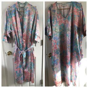Vtg 1980's Mary McFadden Women's Lingerie Robe & Night Gown Set Abstract Pattern